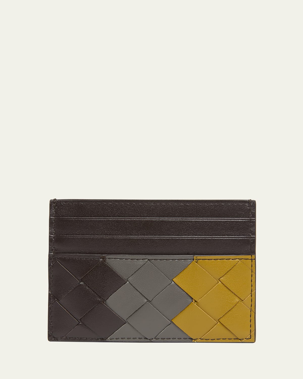 Bottega Veneta Men's Tricolor Intrecciato Leather Card Holder In Brownmulti