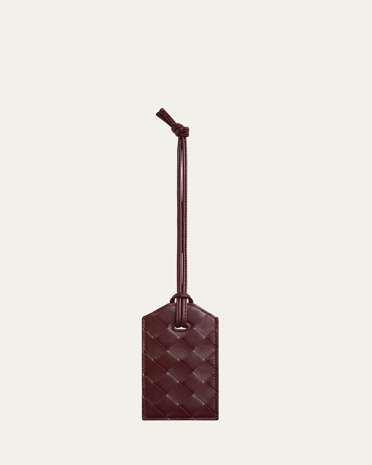 Bottega Veneta Men's Intrecciato Leather Tag Holder On Strap In Beigebrown