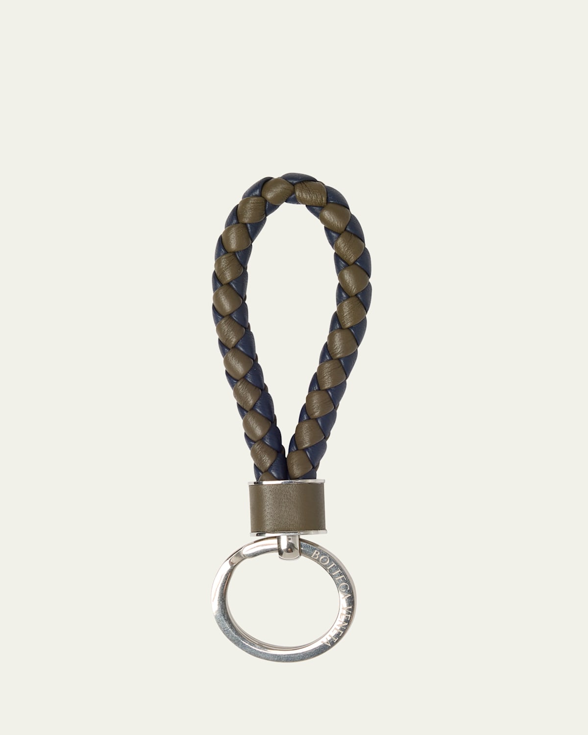 Bottega Veneta Men's Intreccio Key Ring In Bicolor Napa