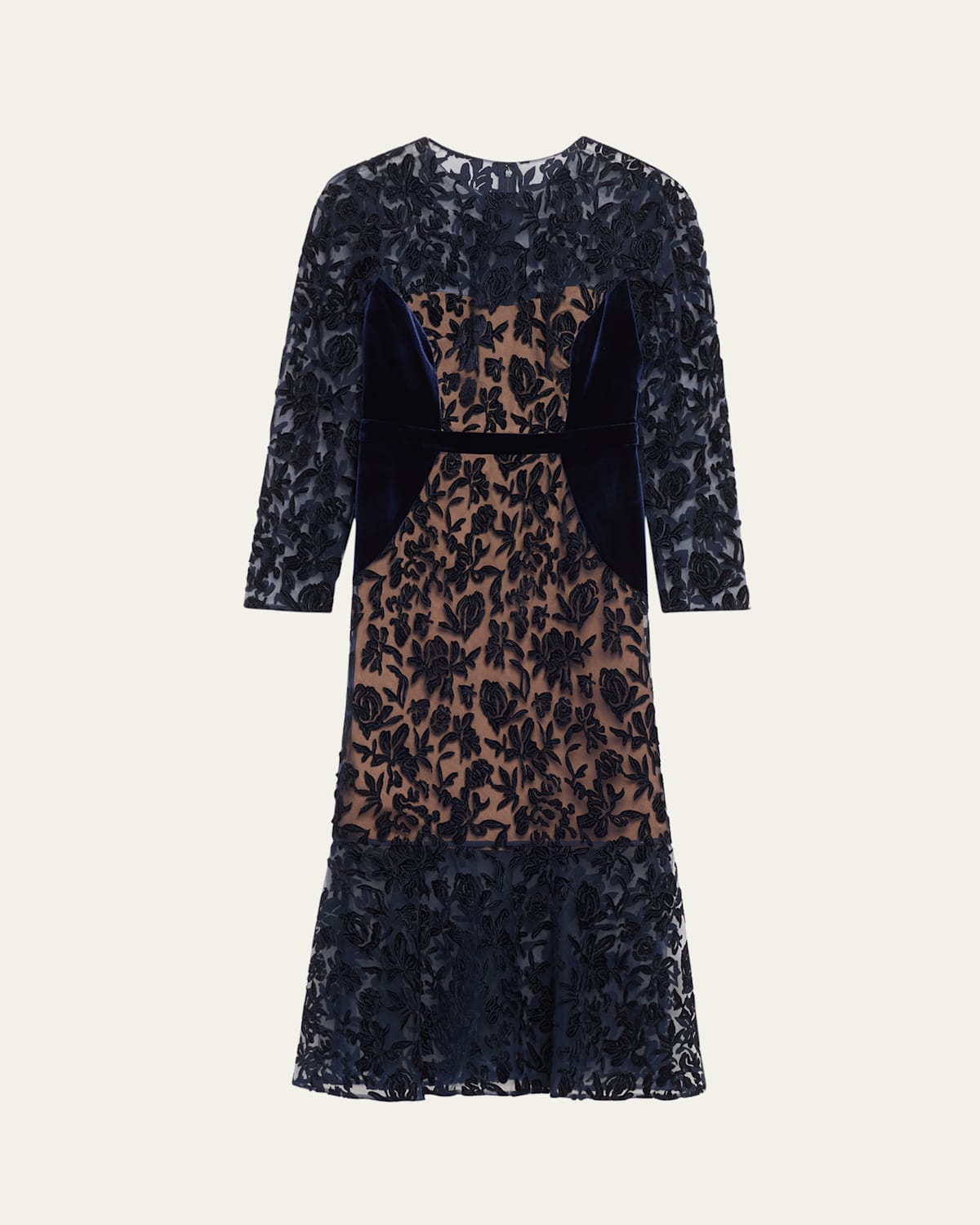 Cutwork Velvet & Tulle Midi Dress