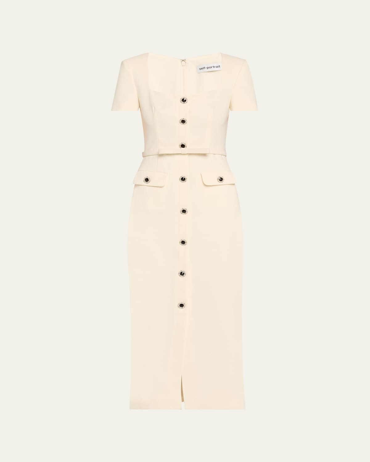 Self-portrait Crepe Button Midi Dress In Cream
