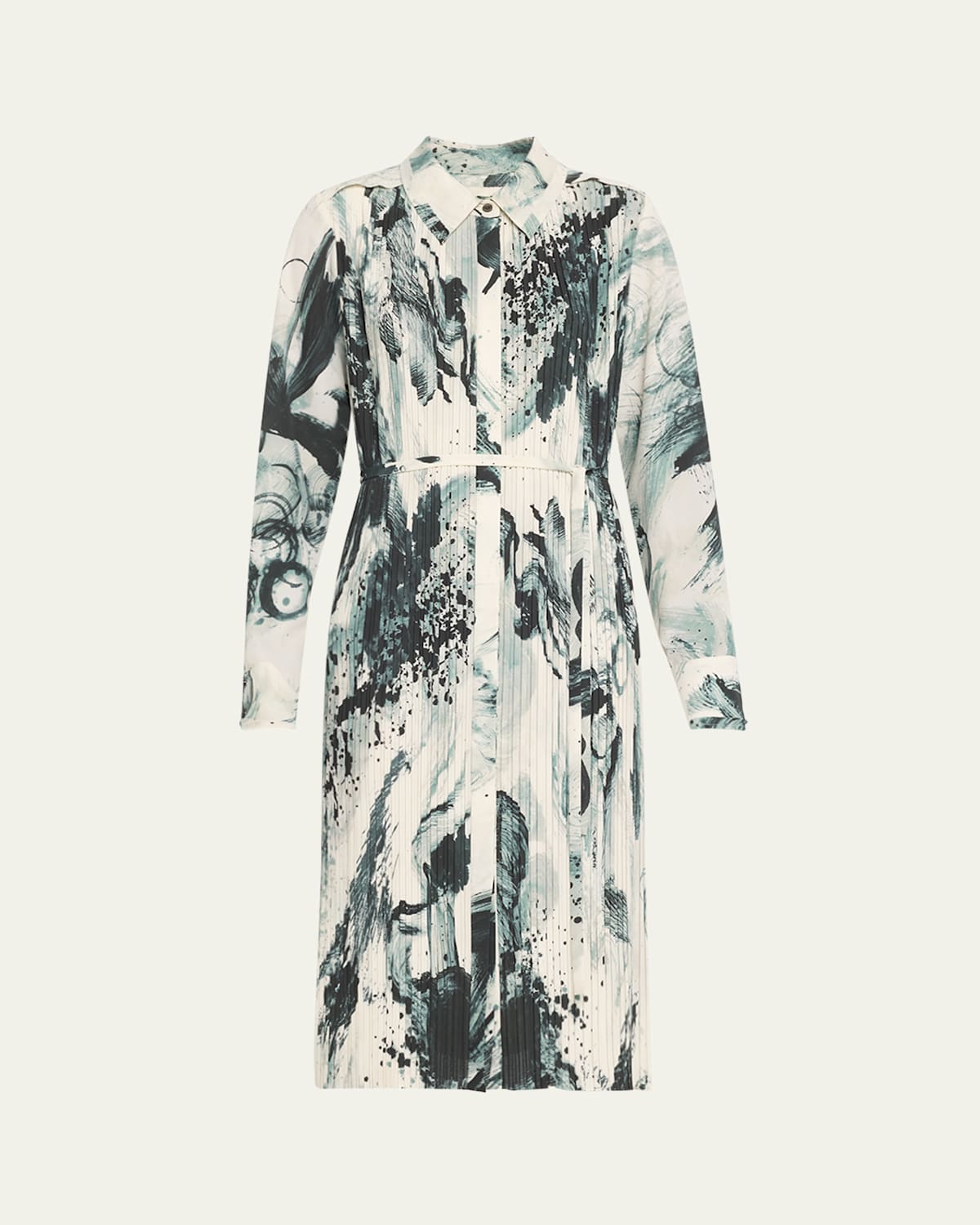 Jason Wu Collection Brushstroke Print Box Pleated Shirtdress With Belt In Calico Ink Multi