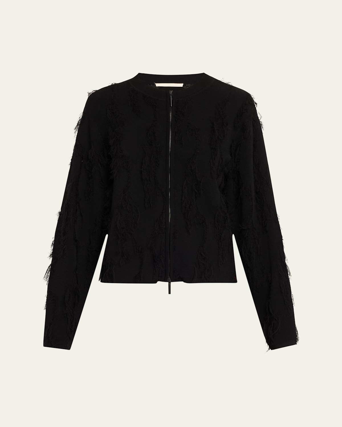 Brushstroke Fray Jacquard Zip-Up Cardigan