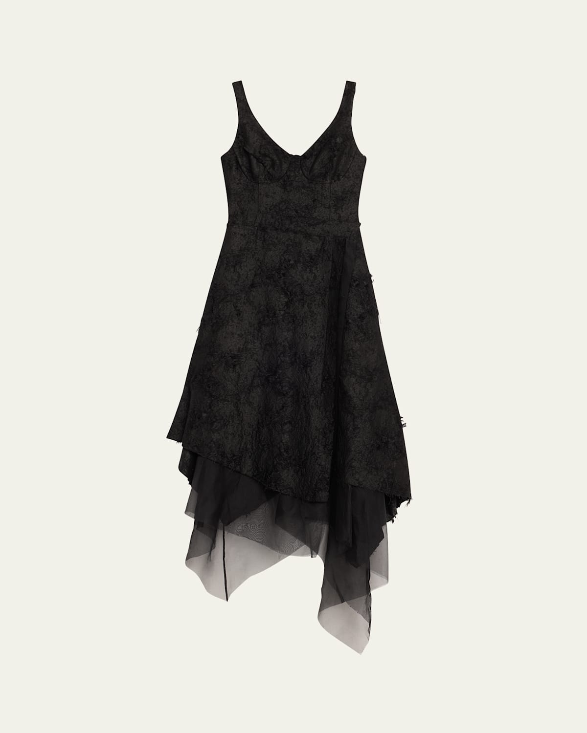 Asymmetrical Fray Jacquard Midi Dress With Bustier