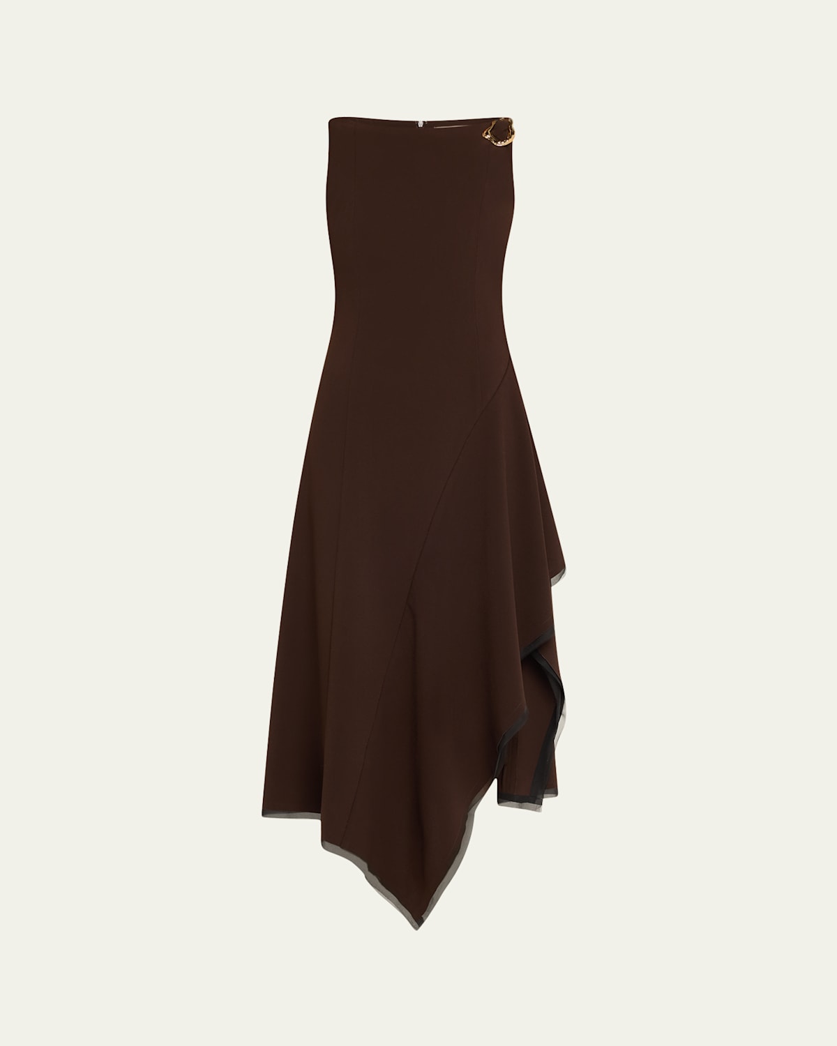 Jason Wu Collection Boatneck Fit-flare Crepe Dress With Organza Trim In Bark