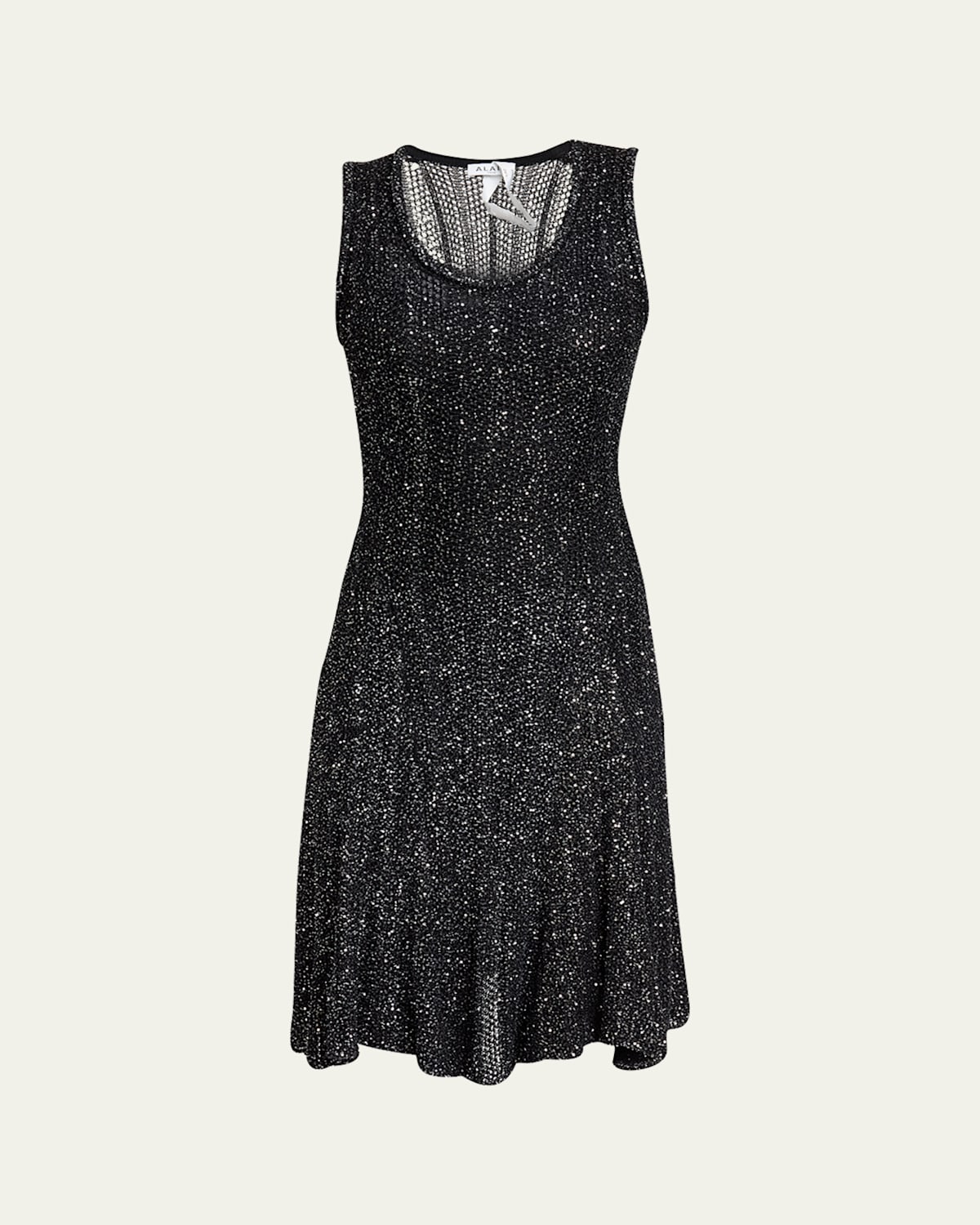 Alaïa Sequined Fit-flare Knit Mini Dress In Noir Argent