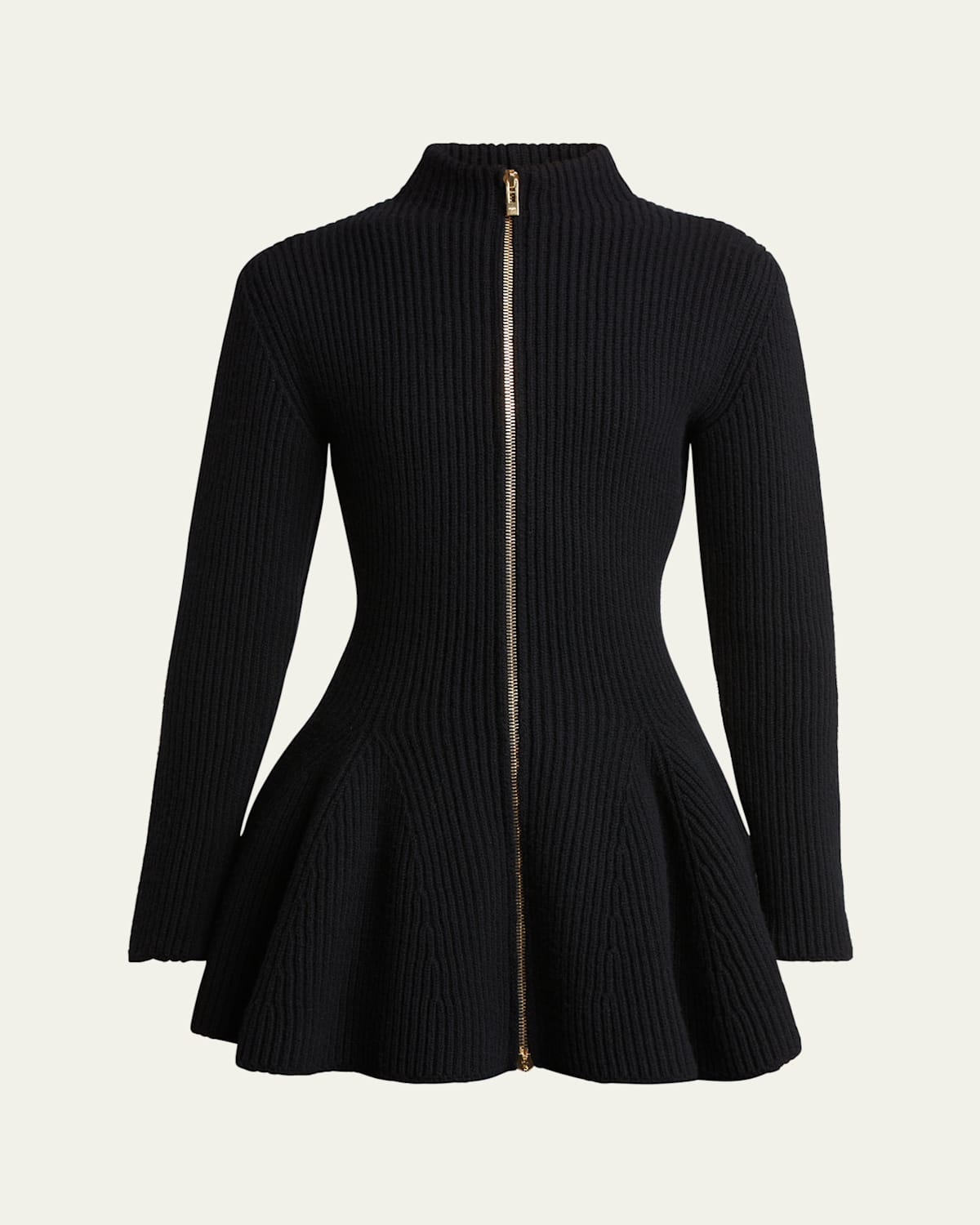 Alaïa Ribbed Wool And Cashmere-blend Peplum Cardigan In Noir Alaia