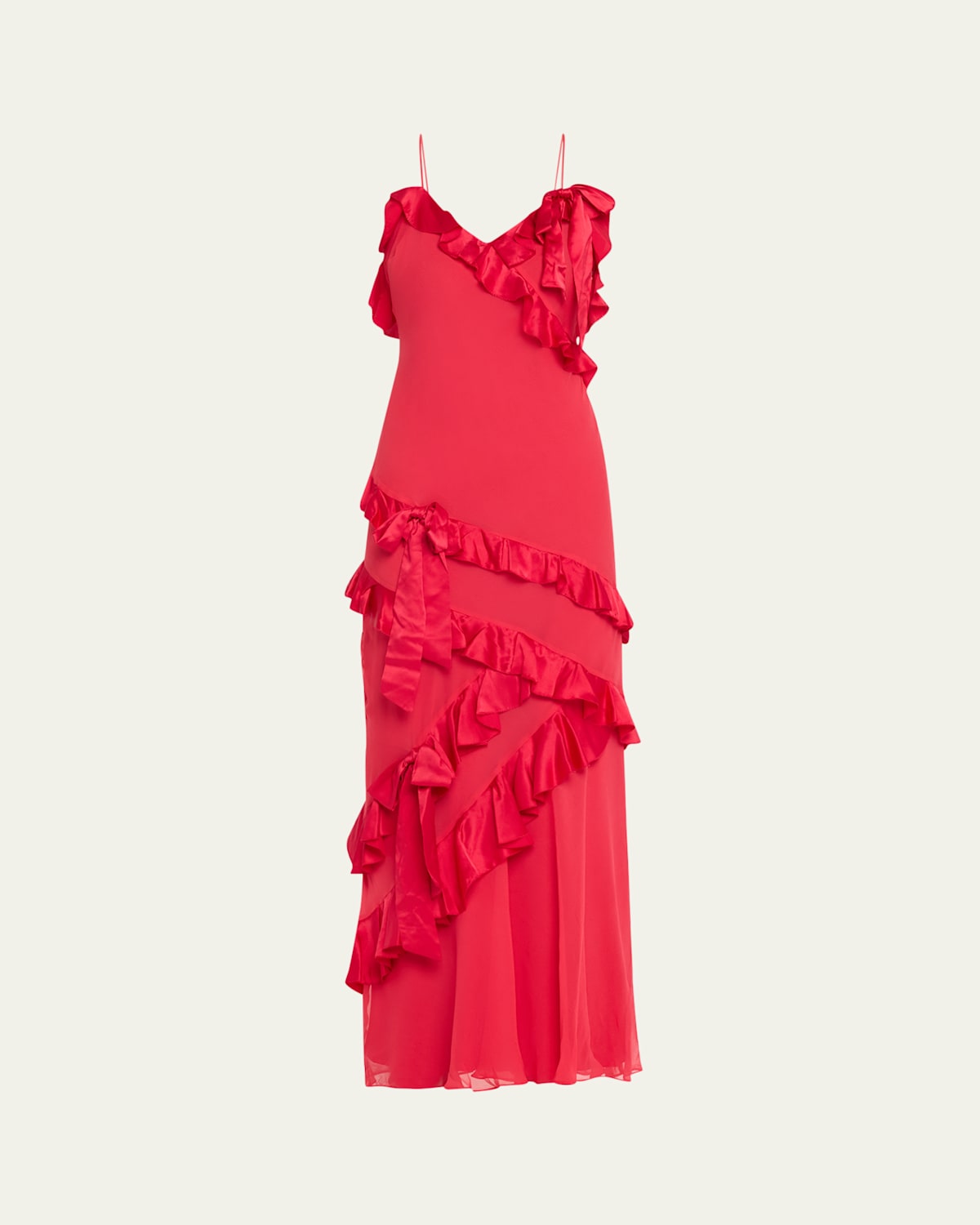 Shop Loveshackfancy Rialto Silk Ruffle Maxi Dress In Red