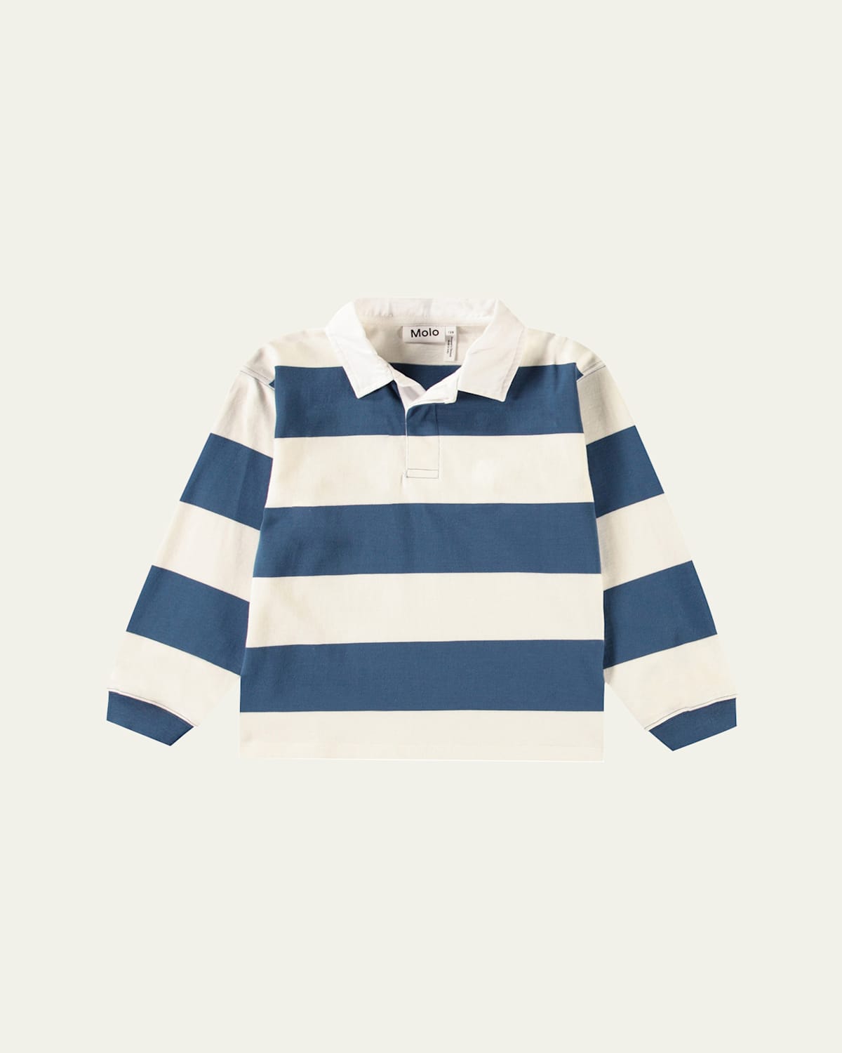 Molo Boy's Relz Long-sleeve Polo Shirt In Blue Stripe