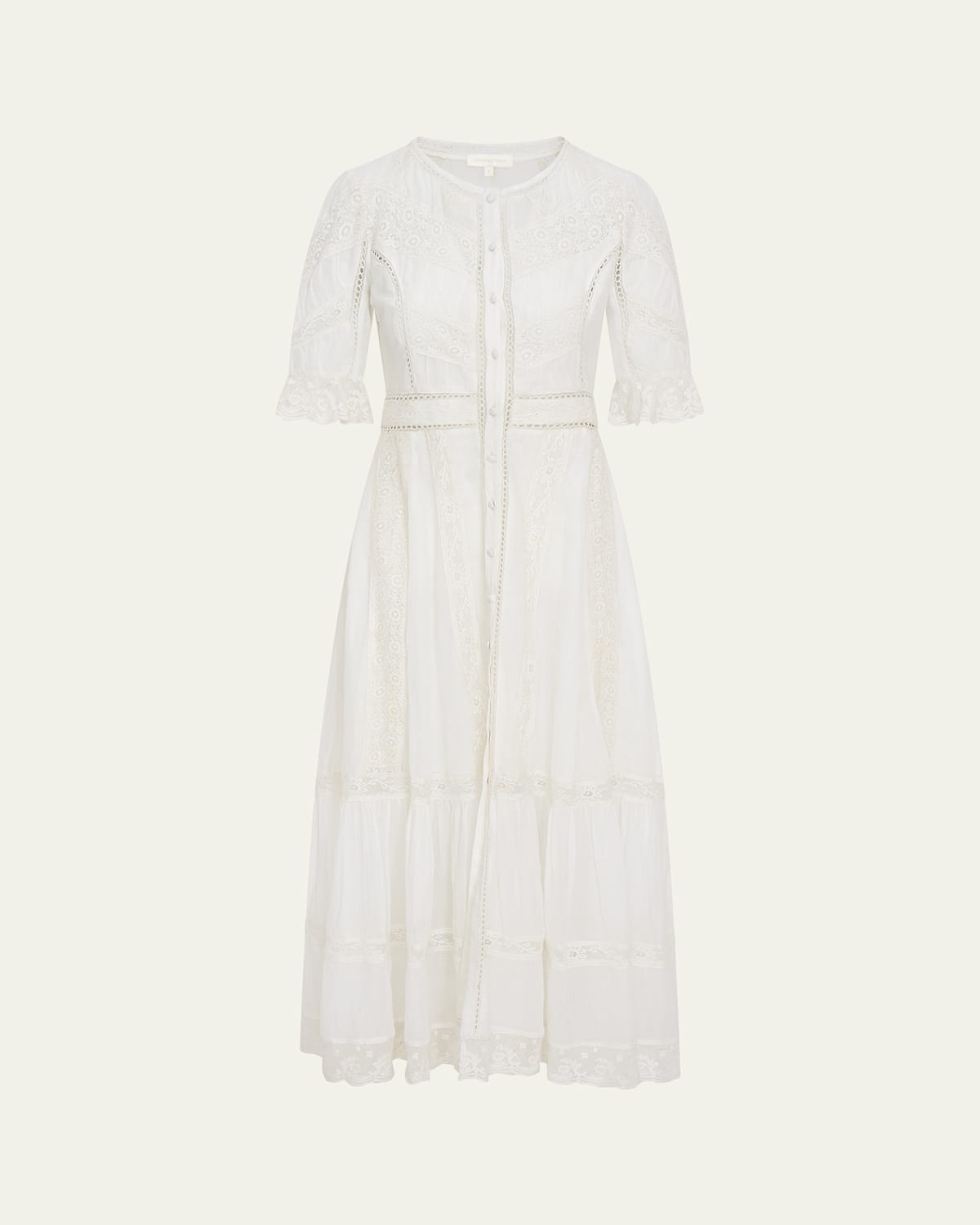 Loveshackfancy Jovina Embroidered Short-sleeve Dress In Off White