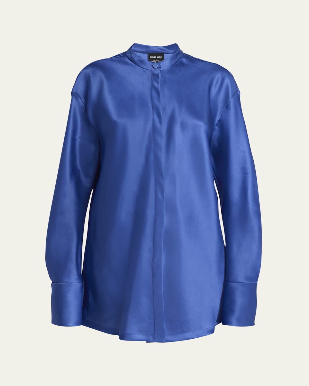 Giorgio Armani Triple Silk Button-down Blouse In Solid Dark Blue