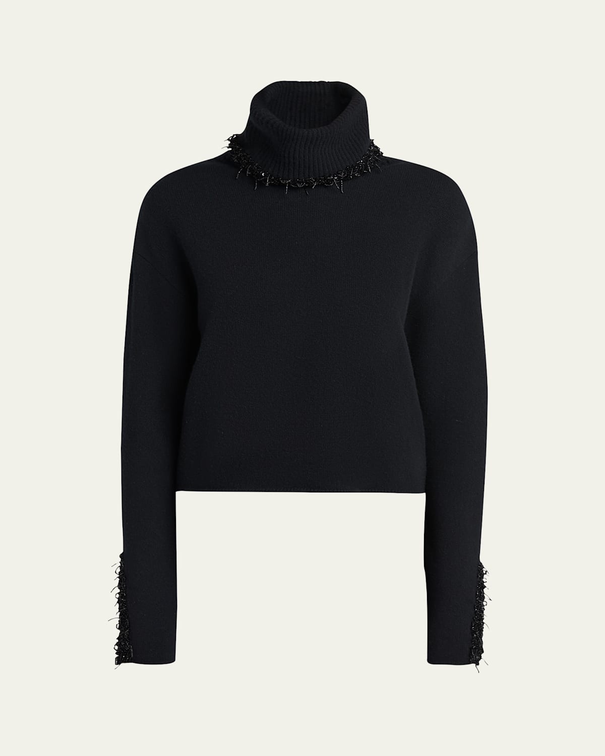 Giorgio Armani Turtleneck Beaded Wool-cashmere Sweater In Solid Black