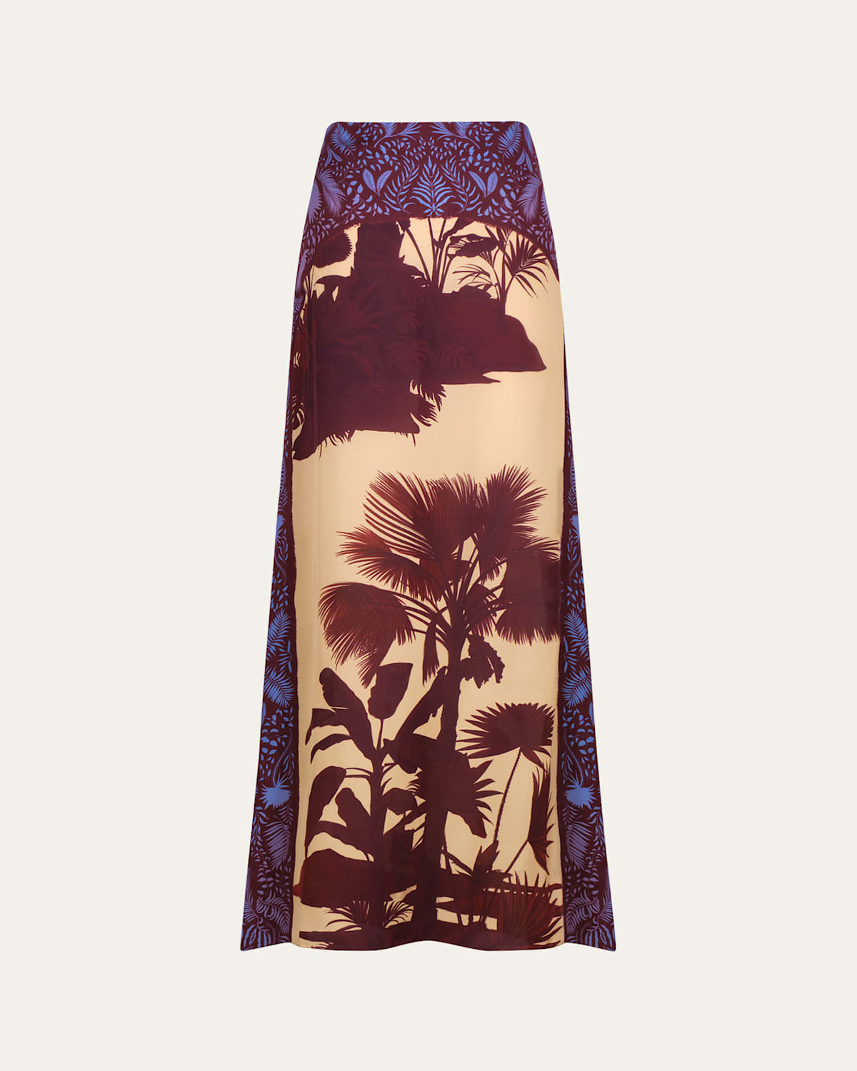 Shop Johanna Ortiz Nuevos Territorios Printed Silk Maxi Skirt In Tropical Exuberance - Ecru-red-blue