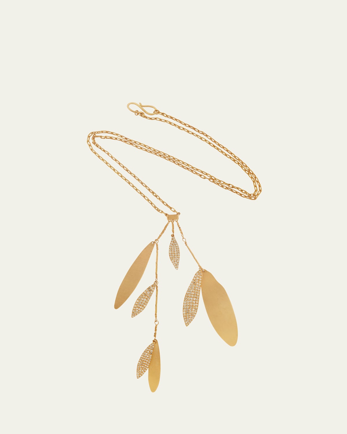 18K Yellow Gold Falling Leaves Lariat Necklace with Diamonds, 18"L