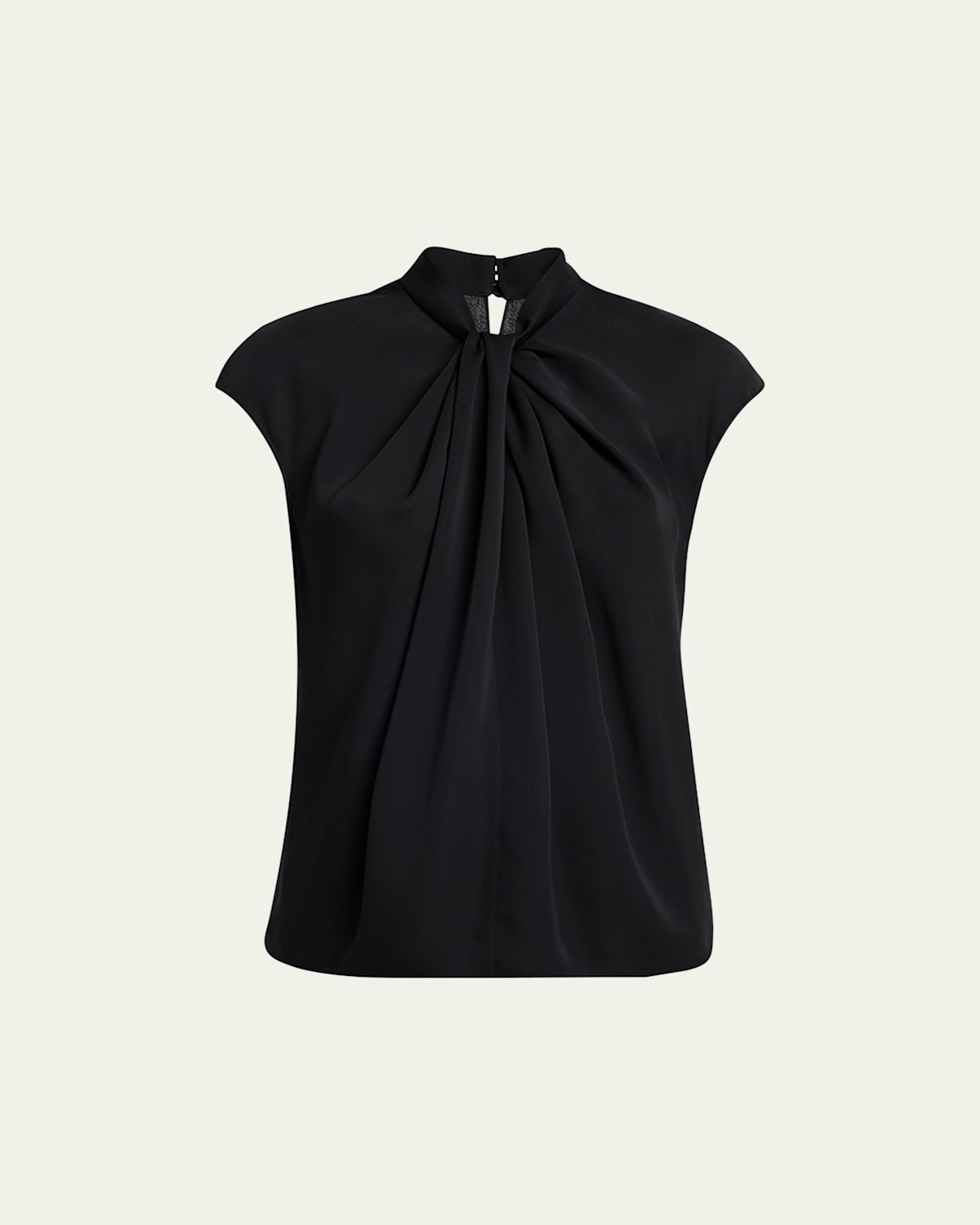 Giorgio Armani Twisted Cap-sleeve Georgette Silk Blouse In Solid Black