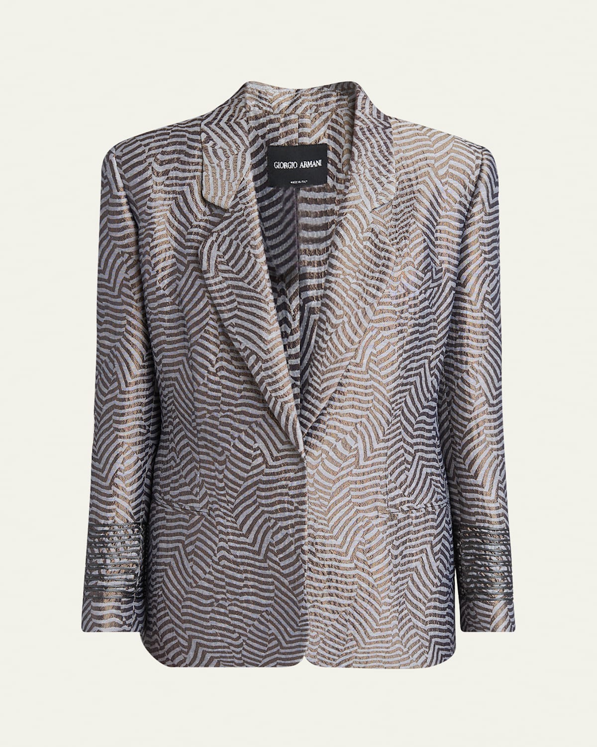 Giorgio Armani Animalier Silk Jacquard Single-breasted Blazer Jacket In Solid Dark Grey