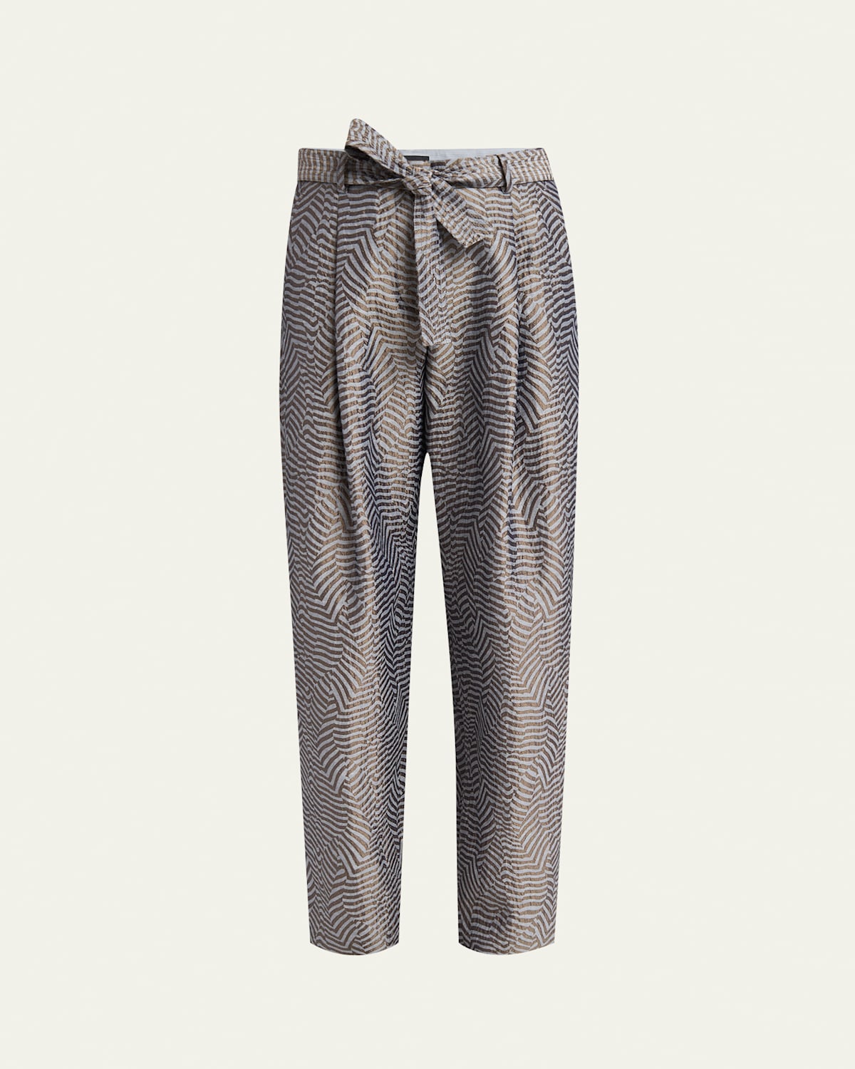 Giorgio Armani Animalier Silk Jacquard Straight-leg Paperbag Trousers In Solid Light/pastel G