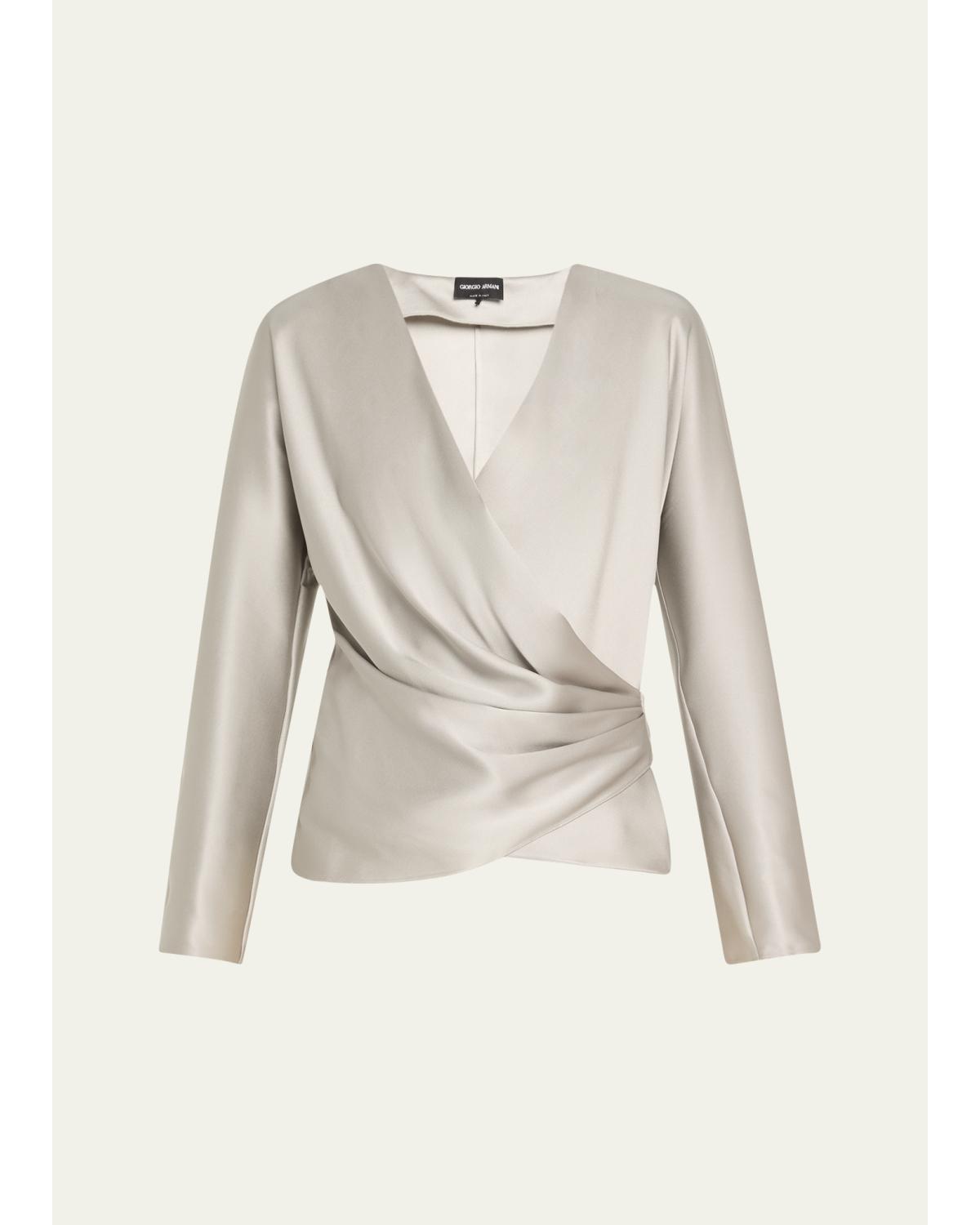 Draped Double Silk Wrap Shirt