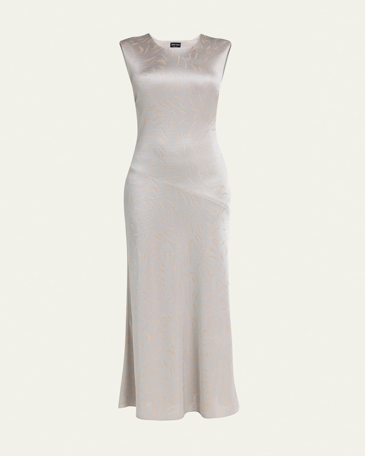 Shop Giorgio Armani Printed Shiny Viscose Jacquard Maxi Dress In Silver