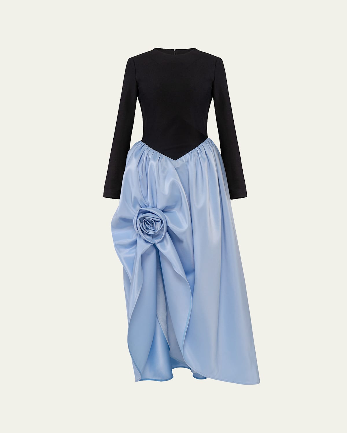 Aurora High-Low Basque Rosette Maxi Dress