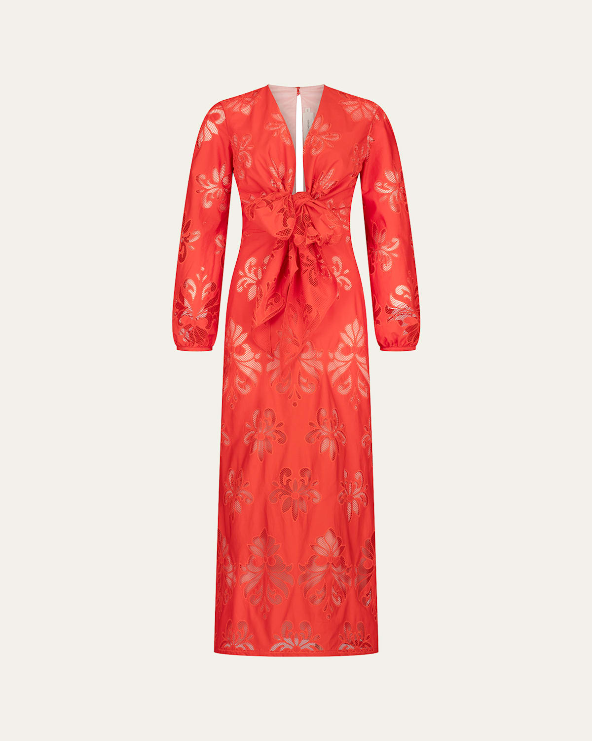 Silvia Tcherassi Battia Tie-front Embroidered Cotton Maxi Dress In Rougeemb