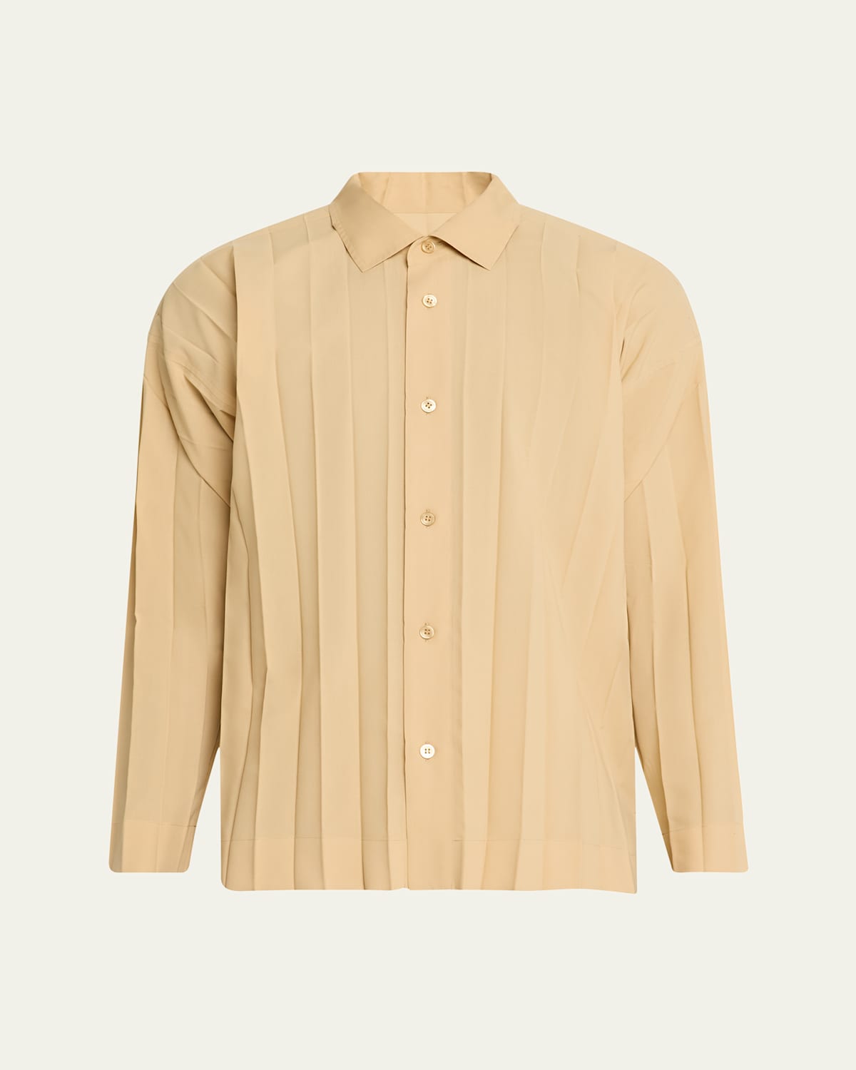 Shop Issey Miyake Men's Pleated Dress Shirt In Beige