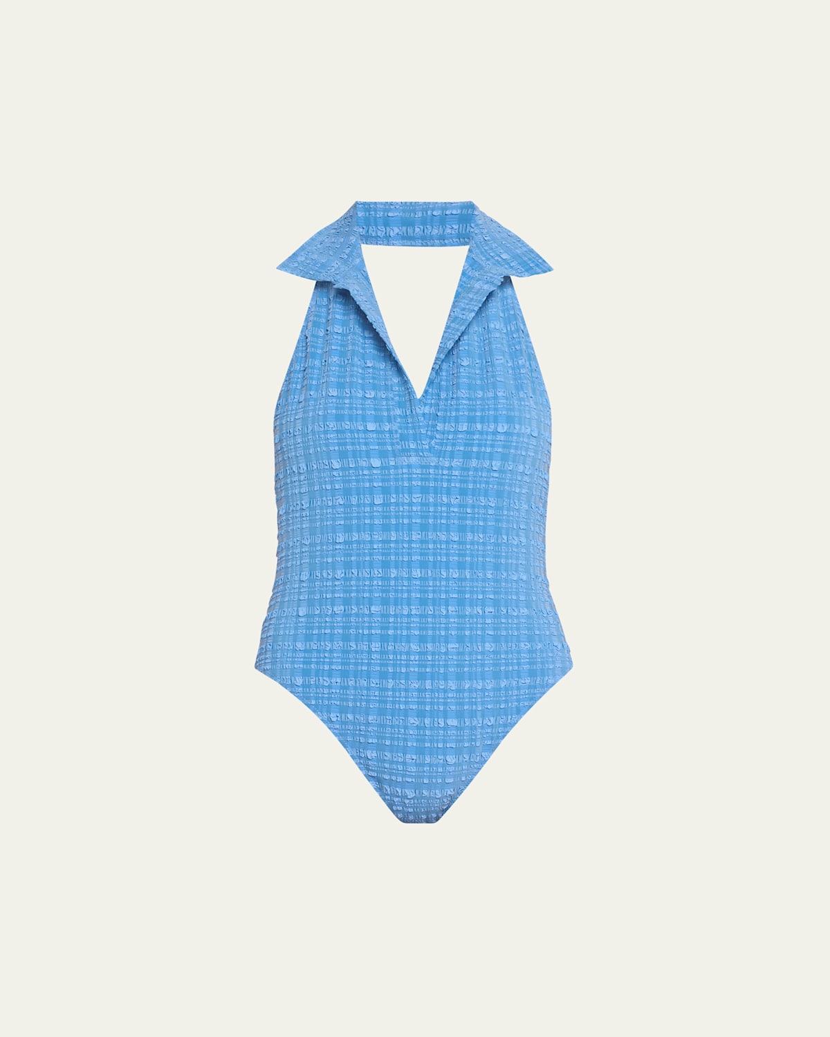 LISA MARIE FERNANDEZ STRIPED SEERSUCKER POLO ONE-PIECE SWIMSUIT