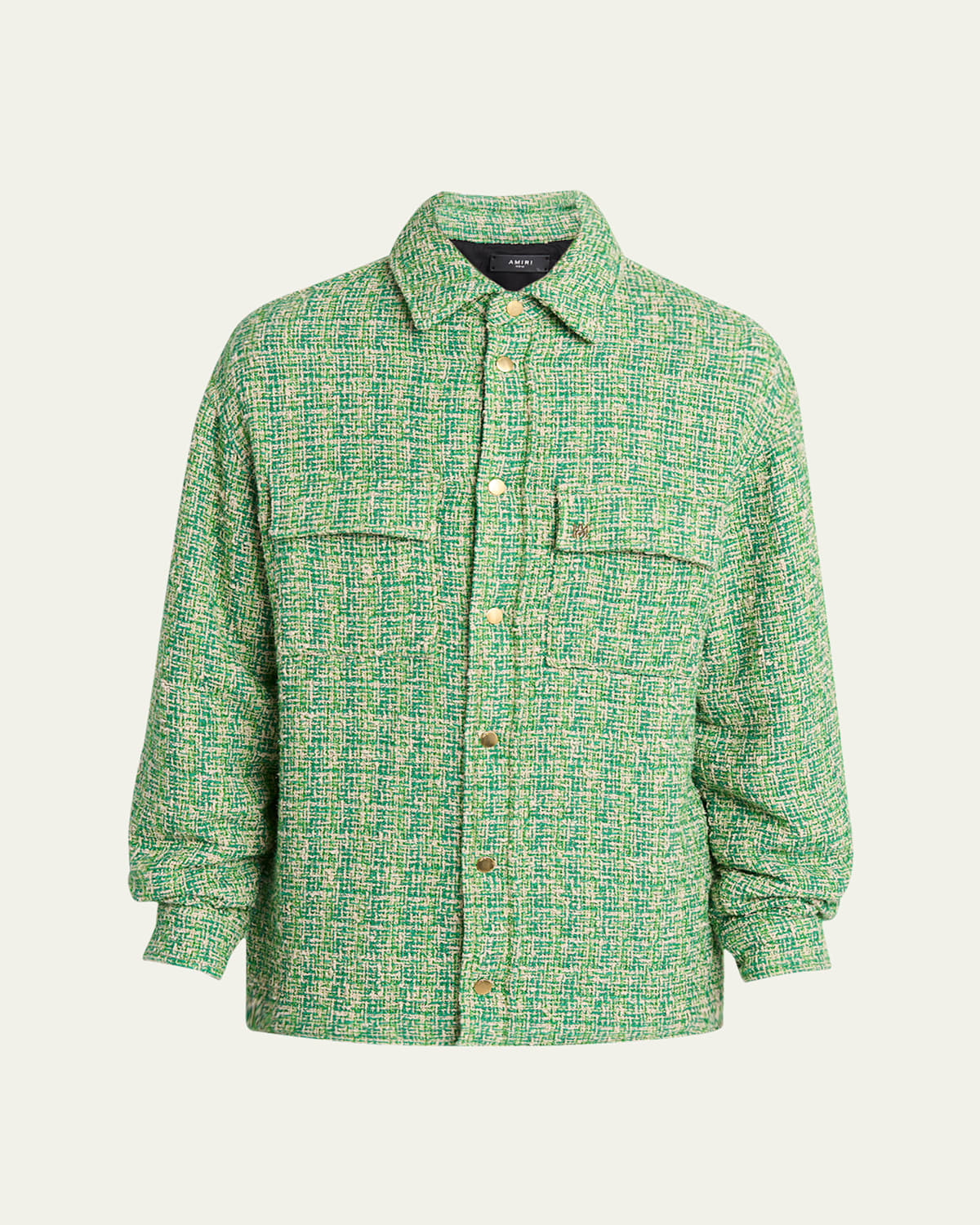 Amiri Men's Padded Boucle Overshirt In Palm Green
