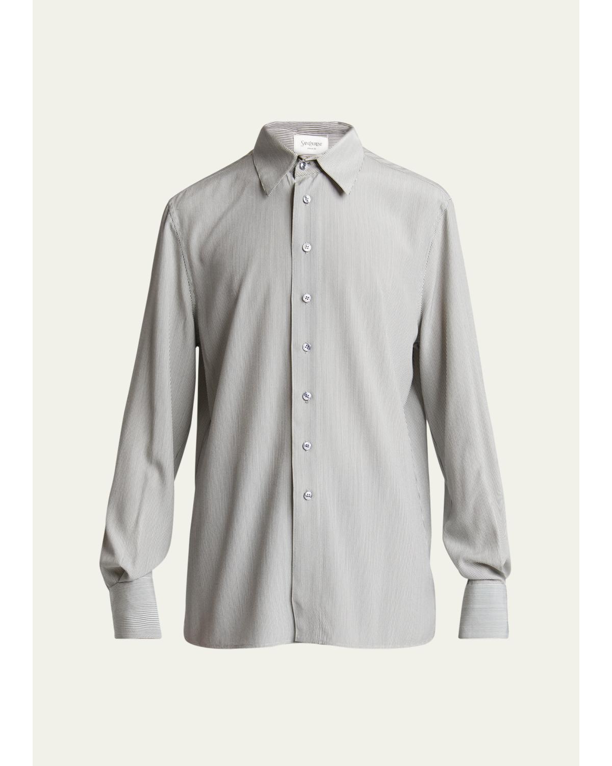 Men'S Micro-Striped Silk Sport Shirt