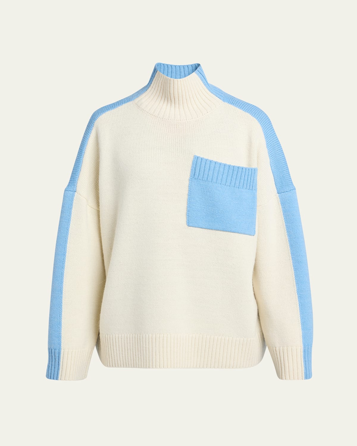 Jw Anderson Dual Tone - Patch Pocket Turtleneck Sweater In Ivory/sky Blue