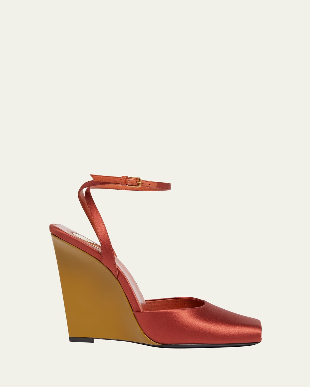 Saint Laurent Zeppe La Scandale In Satin Rust Color Women In Ruggine