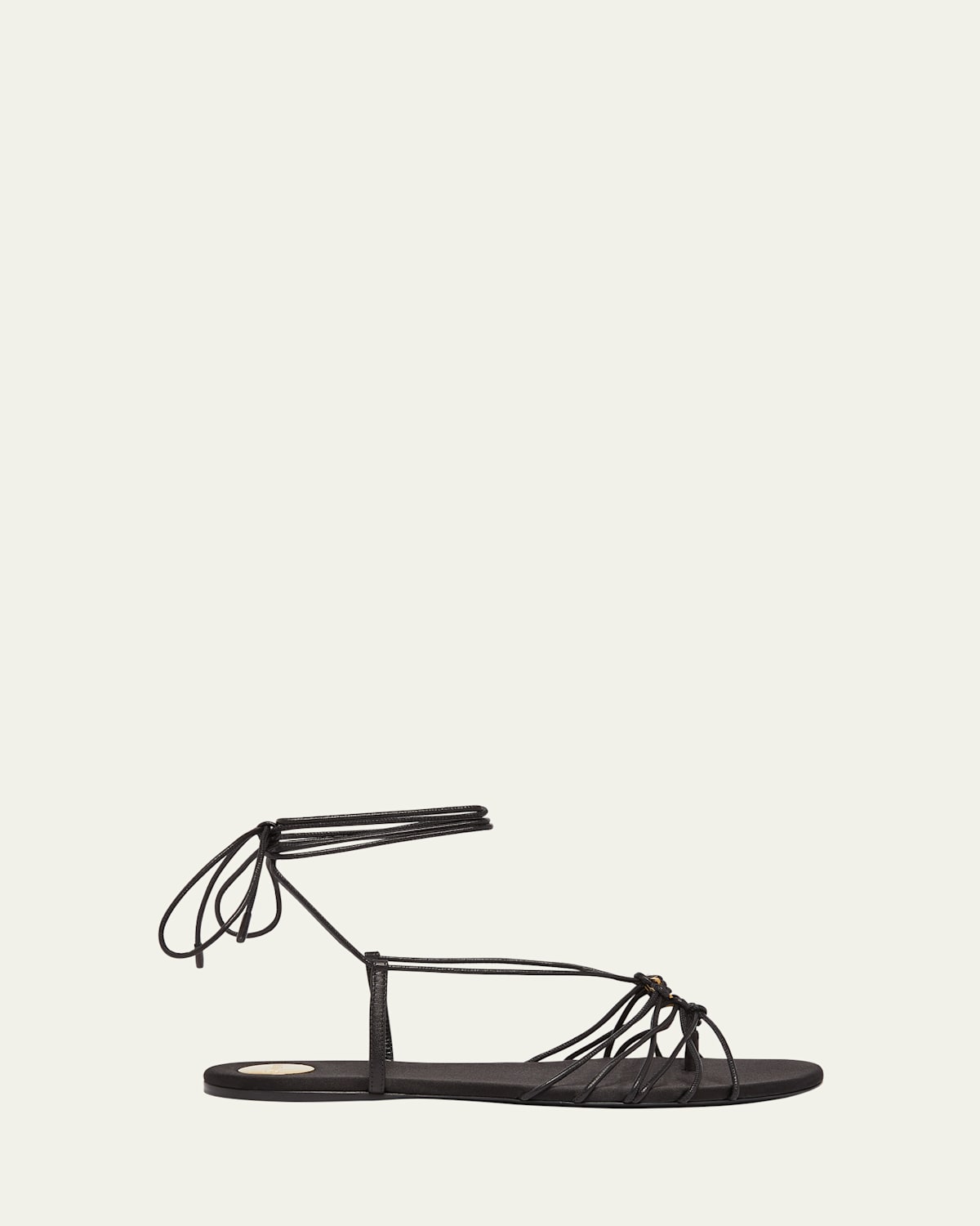 Saint Laurent Black Sandals With Cassandre Logo And Laces Around The Ankle In Leather Woman In Nero