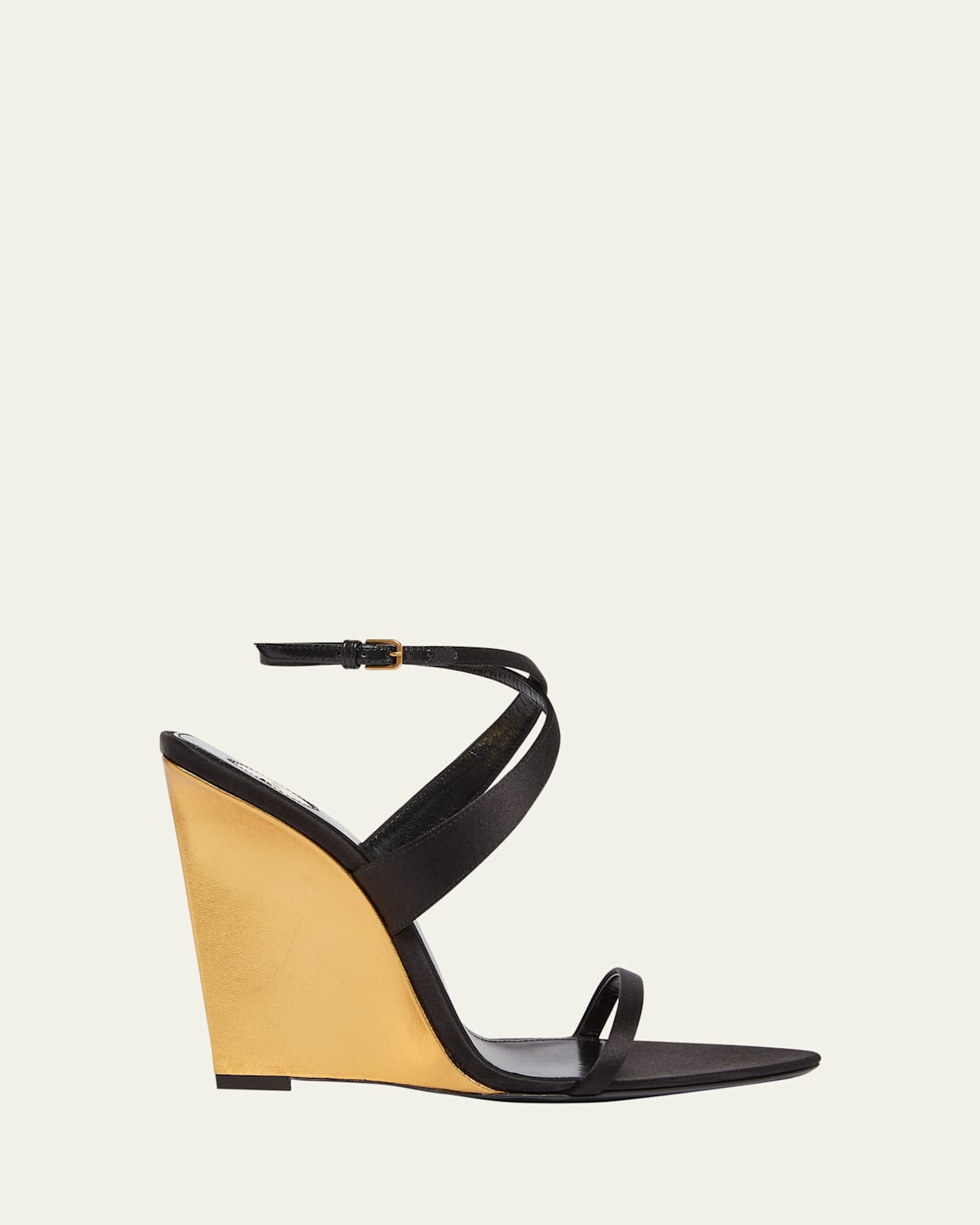 Saint Laurent Wedge Sandals With Adjustable Ankle Strap In Nero