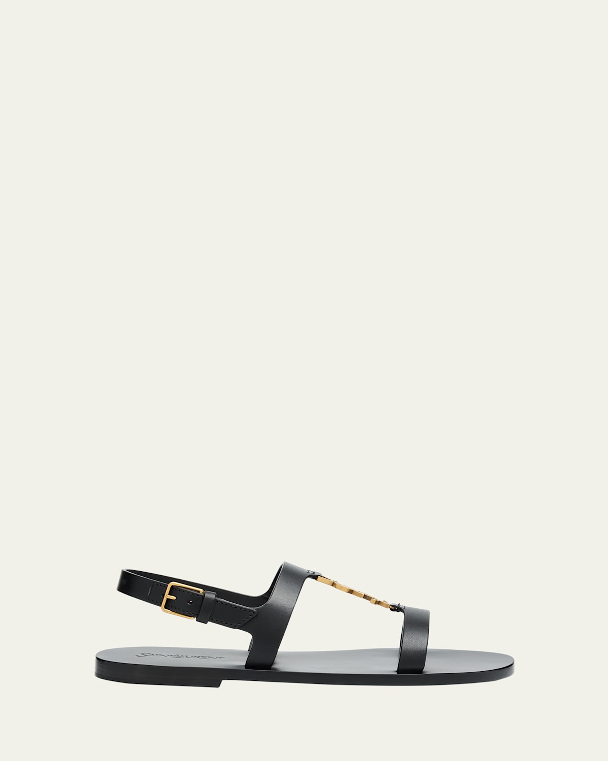 Saint Laurent Black Sandals With Metal Cassandre On The Front And Adjustable Strap In Leather Woman