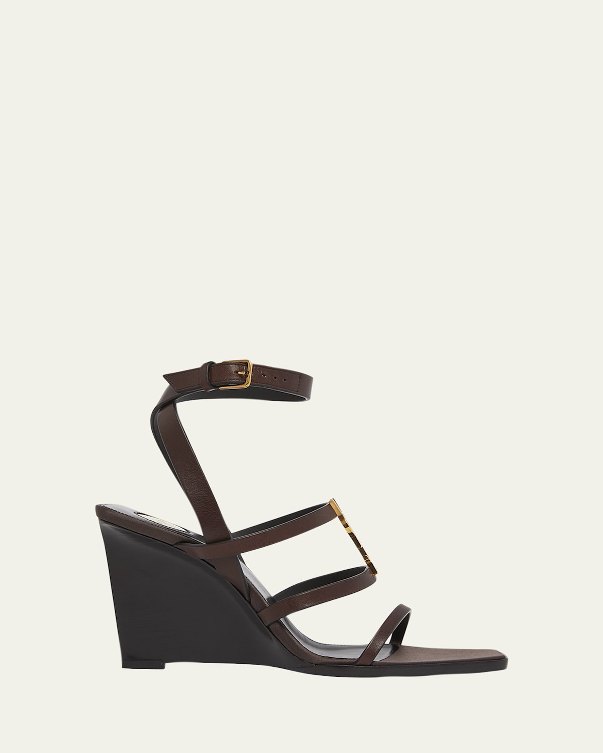 Saint Laurent Cassandra Leather Ysl Wedge Sandals In Burgundy