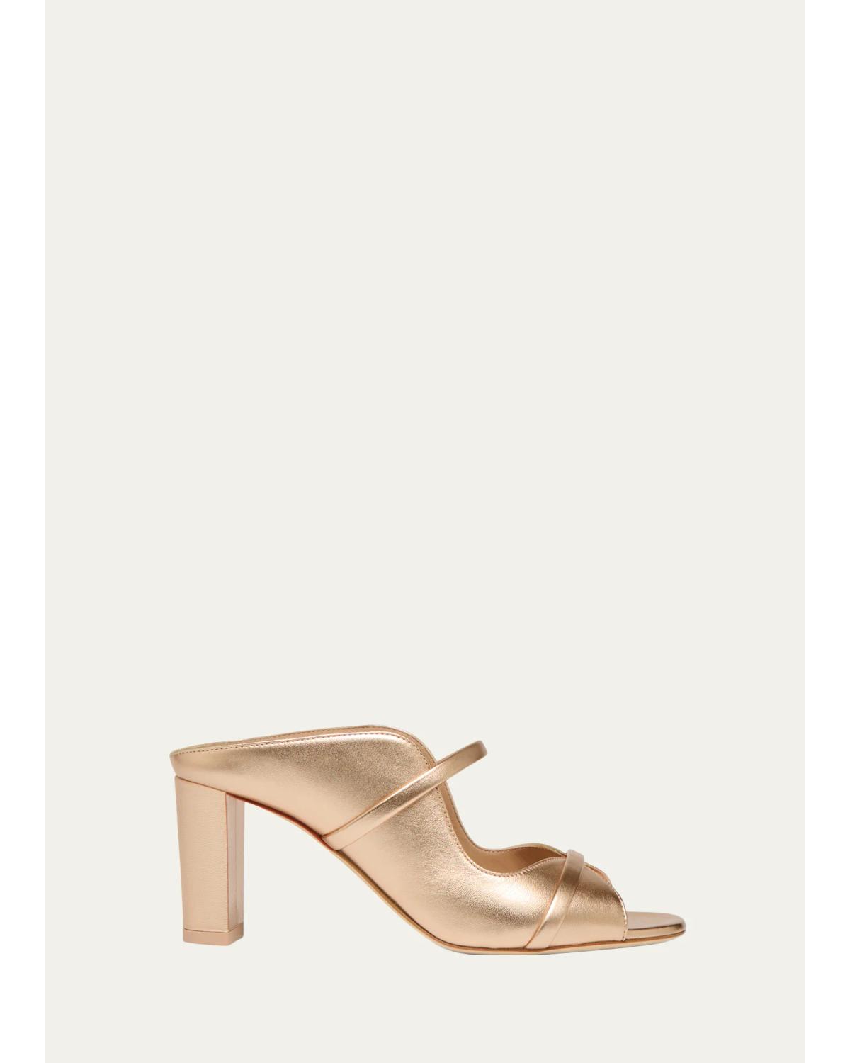 Norah Metallic Leather Two-Band Block Heel Sandals