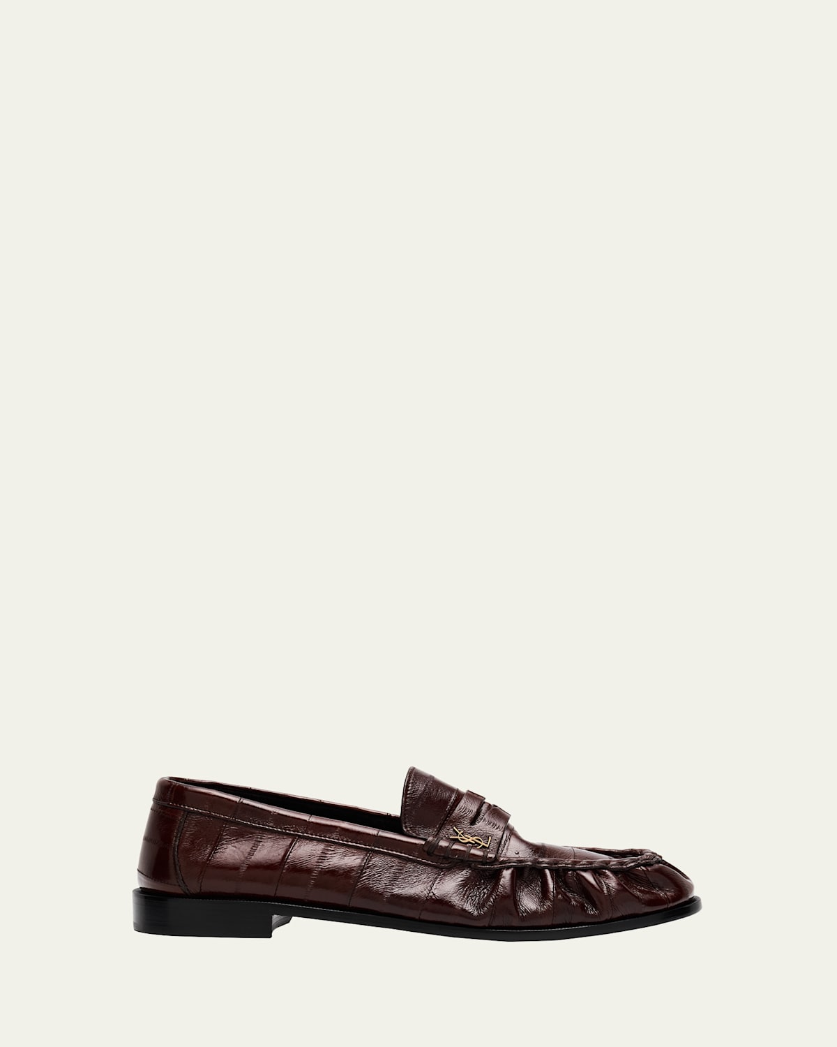 Saint Laurent Men's Eel Leather Cassandre Penny Loafers In Scotch Brown