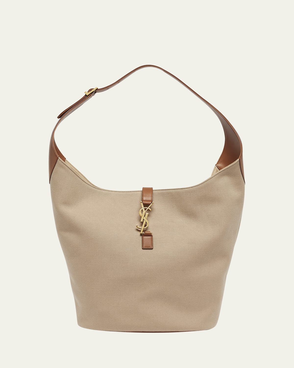 Saint Laurent Le 5 A 7 Ysl Hobo Bag In Canvas And Leather In Desert Dust Brick