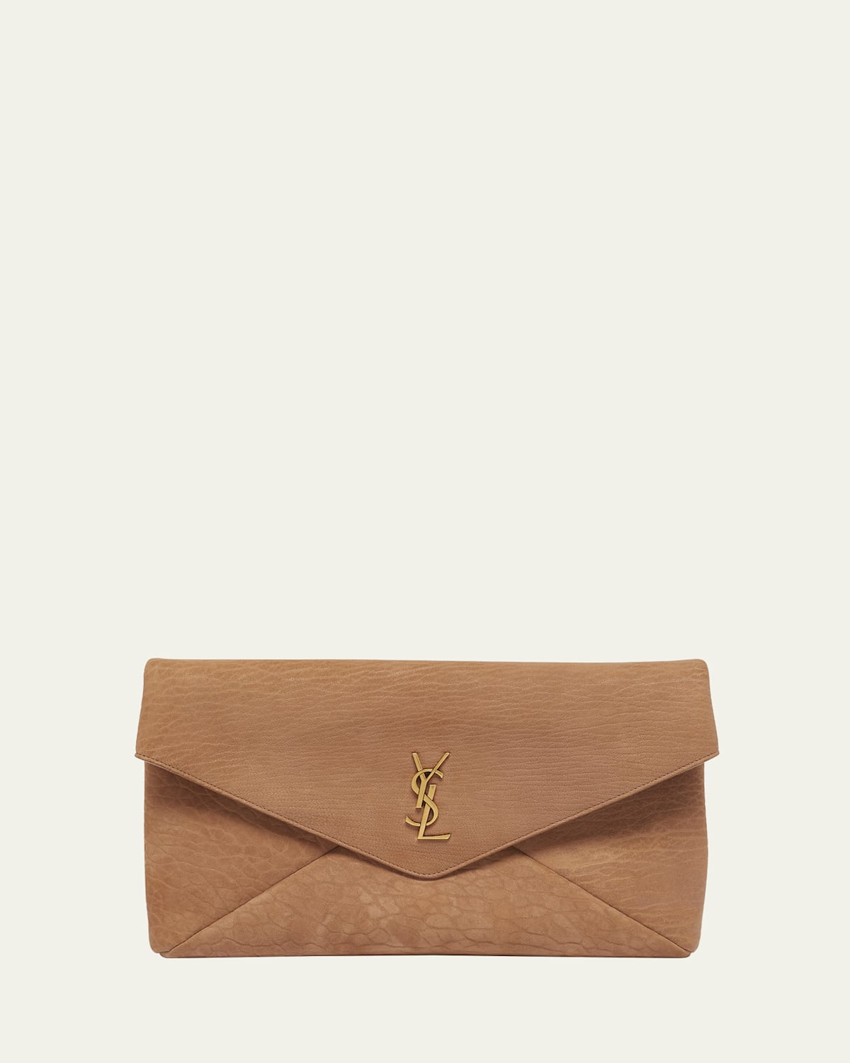 Saint Laurent Large Ysl Envelope Pouch Clutch Bag In Pebbled Leather In Honey Caramel