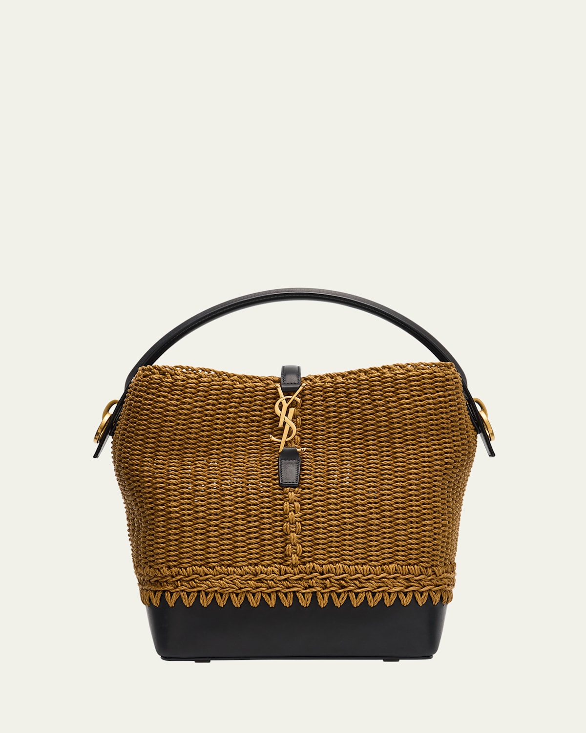 SAINT LAURENT LE 37 YSL BUCKET BAG IN RAFFIA AND LEATHER 
