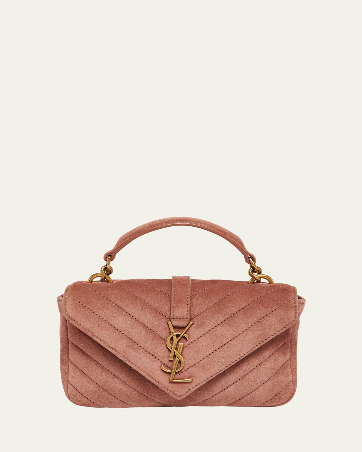Saint Laurent College Mini Chain Shoulder Bag In Suede In Barely Pink Bare Pi