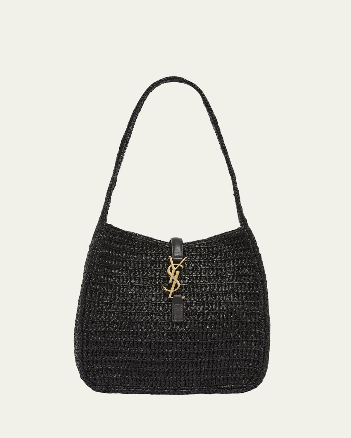 Saint Laurent Le 5 A 7 Small Ysl Hobo Bag In Raffia In Nero Nero