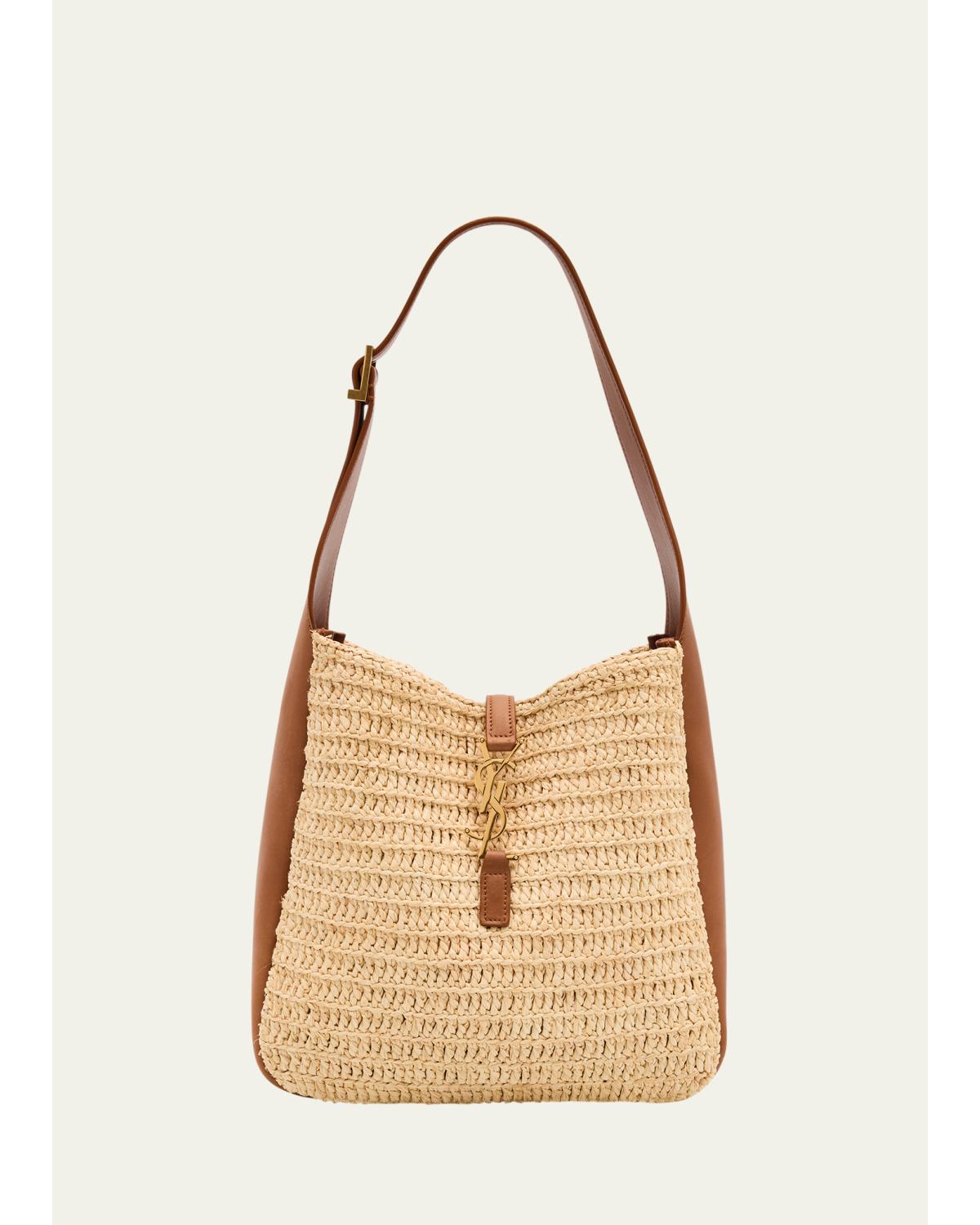 Le 5 A 7 Small YSL Hobo Bag in Raffia and Leather