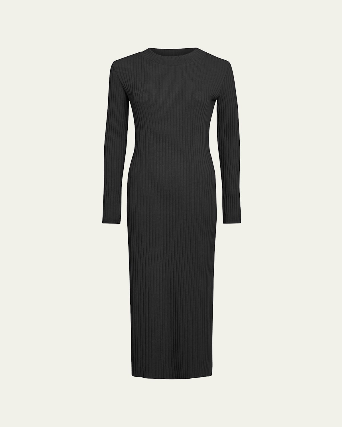 Vince Ribbed Long Sleeve Midi Dress In Black