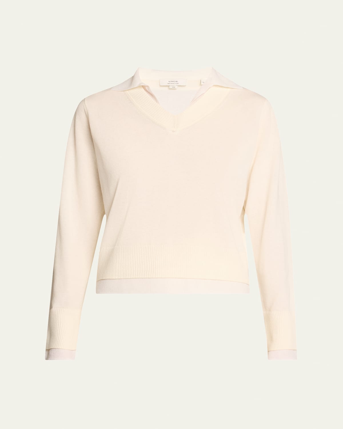 Vince Fine Knit Layered Collared Sweater In Belloptic White