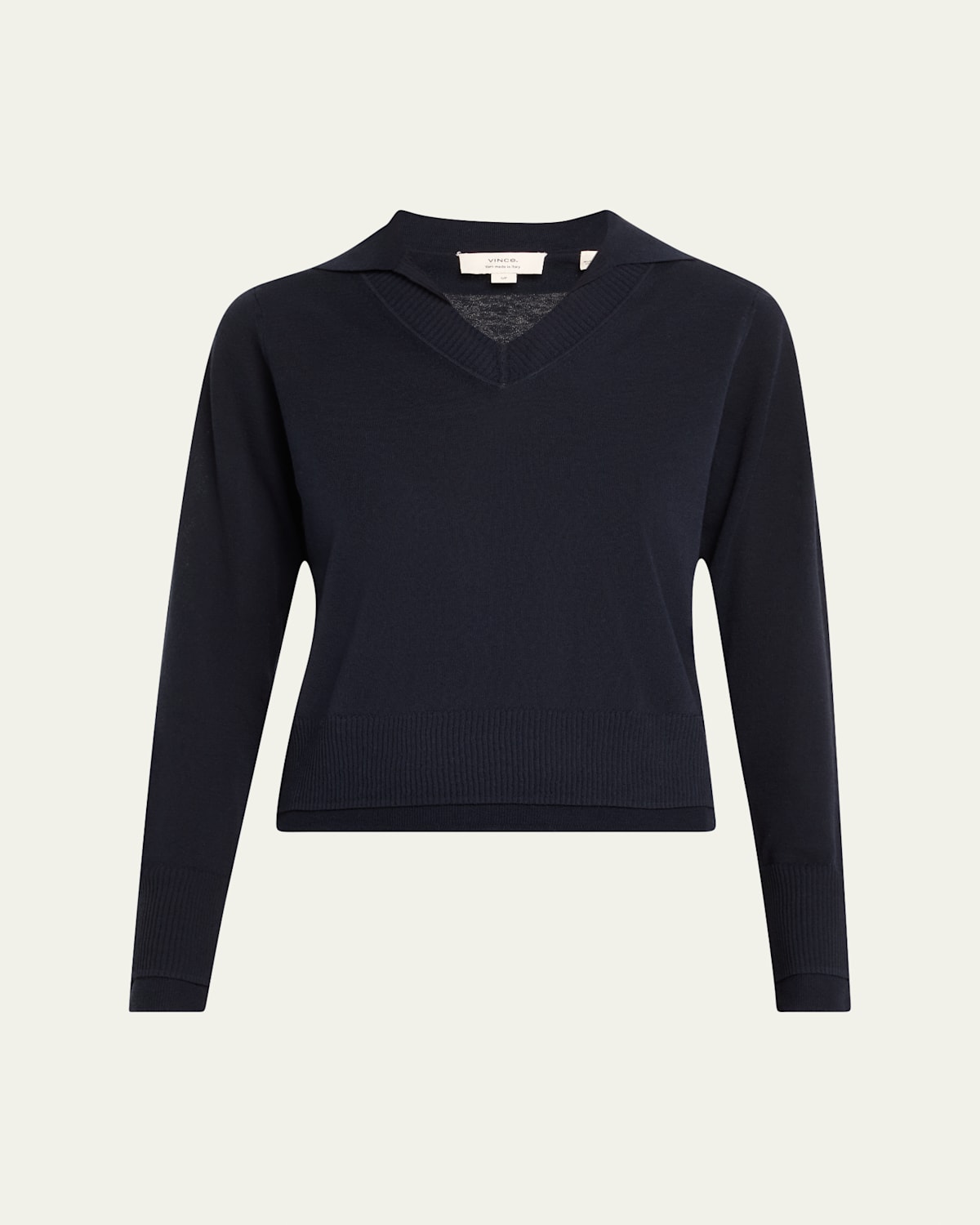 Vince Fine Knit Layered Collared Sweater In Navy