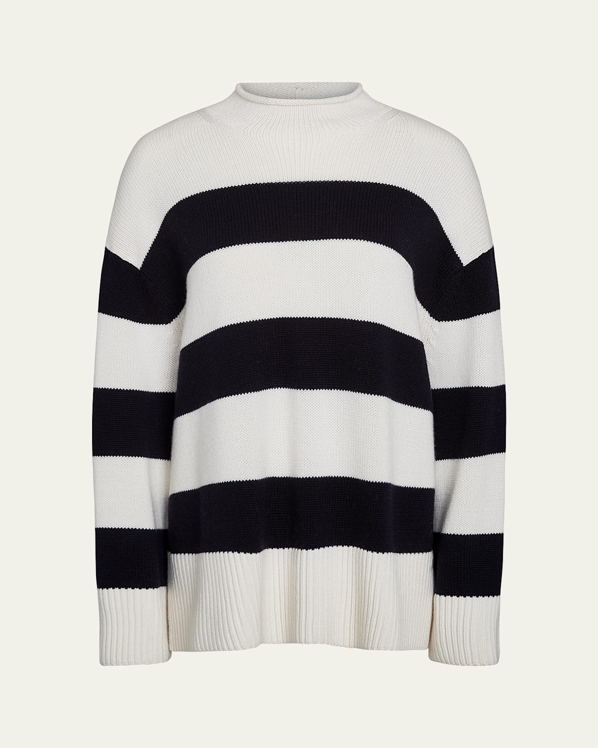Shop Vince Oversized Stripe Roll-neck Sweater In Off Whitecoastal