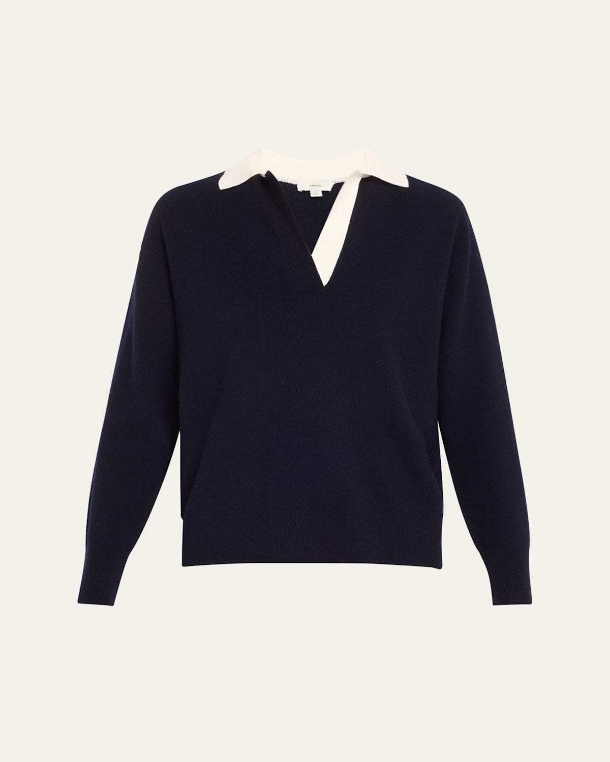 Shop Vince Contrast Collar Wool-cashmere Polo Sweater In Coastaloff White