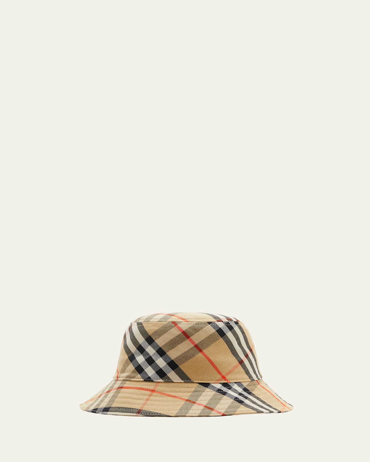 Burberry Checkered Pattern Bucket Hat With Logo Embroidery In Sand Ip Check