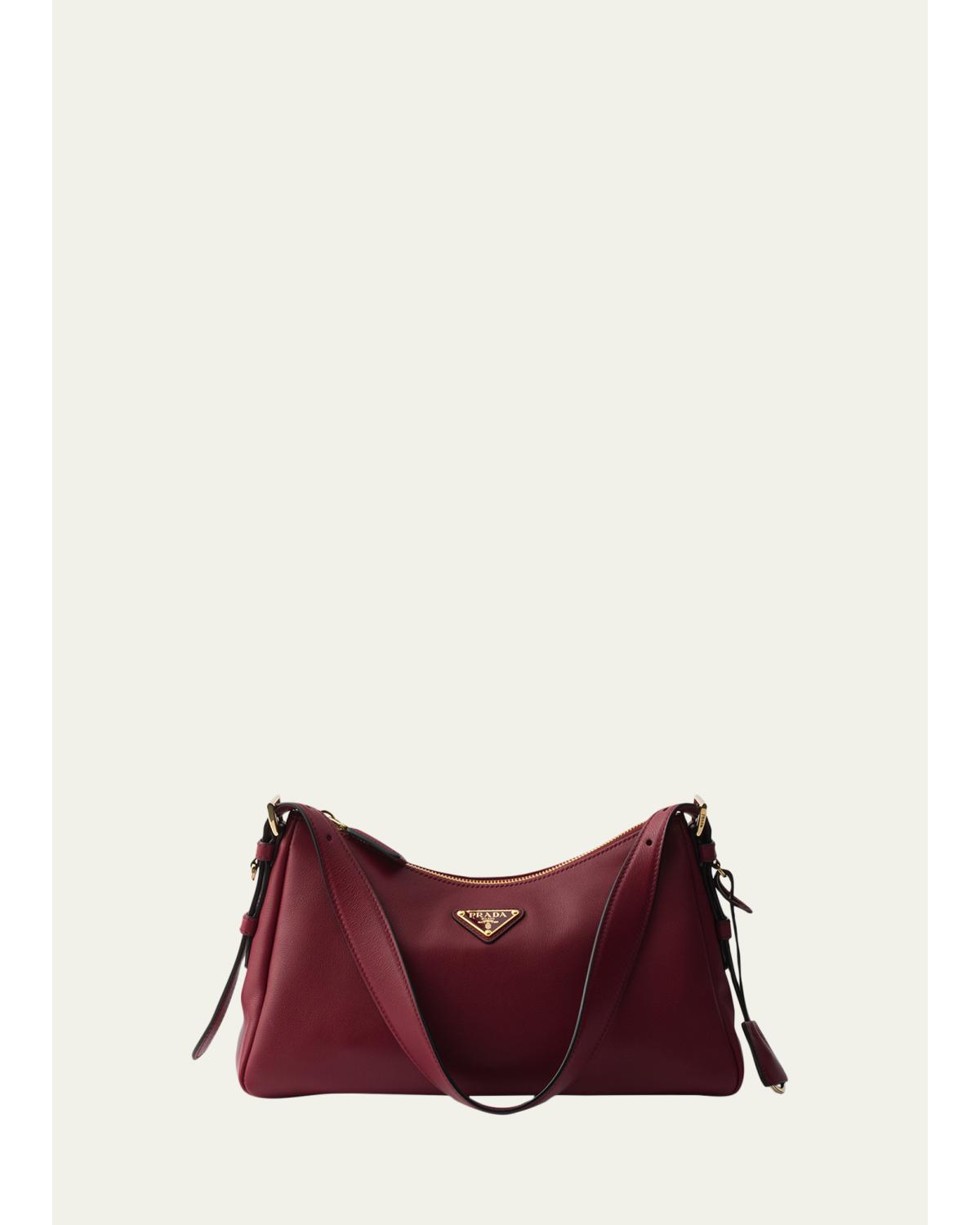 Prada Medium Aimee Zip Leather Shoulder Bag In Burgundy